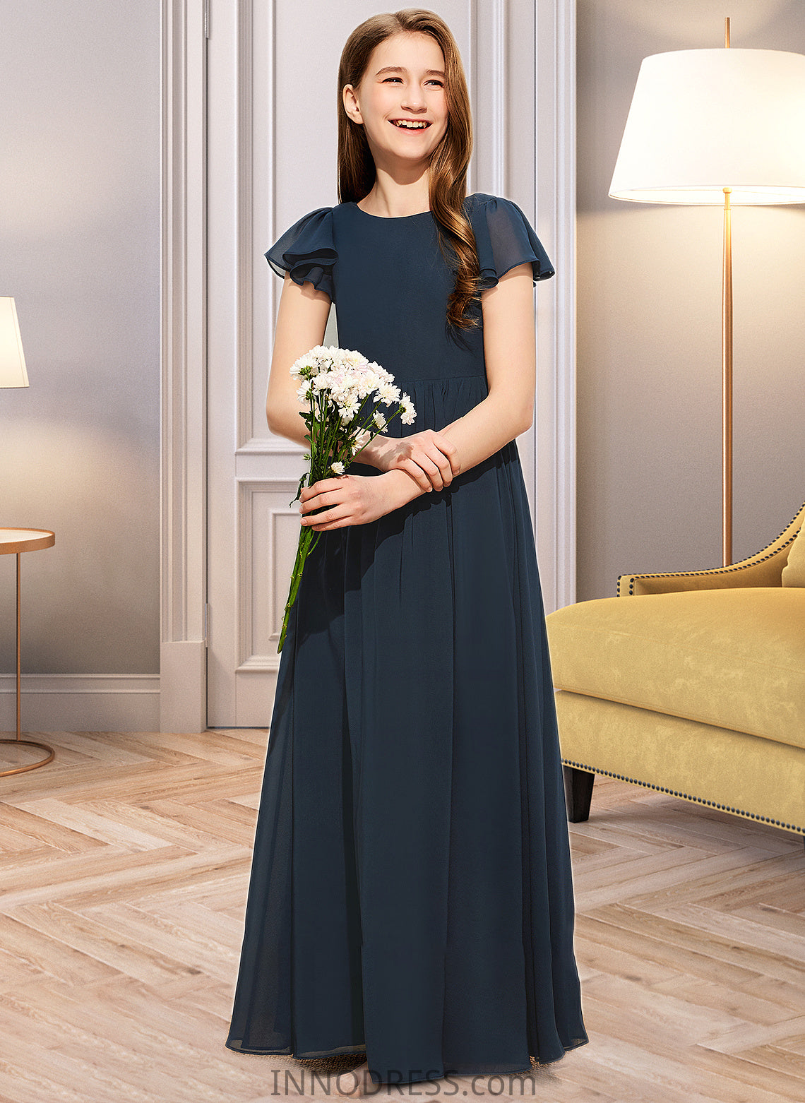 Isabel A-LineScoopNeckFloor-LengthChiffonJuniorBridesmaidDress#253684 DPP0013478