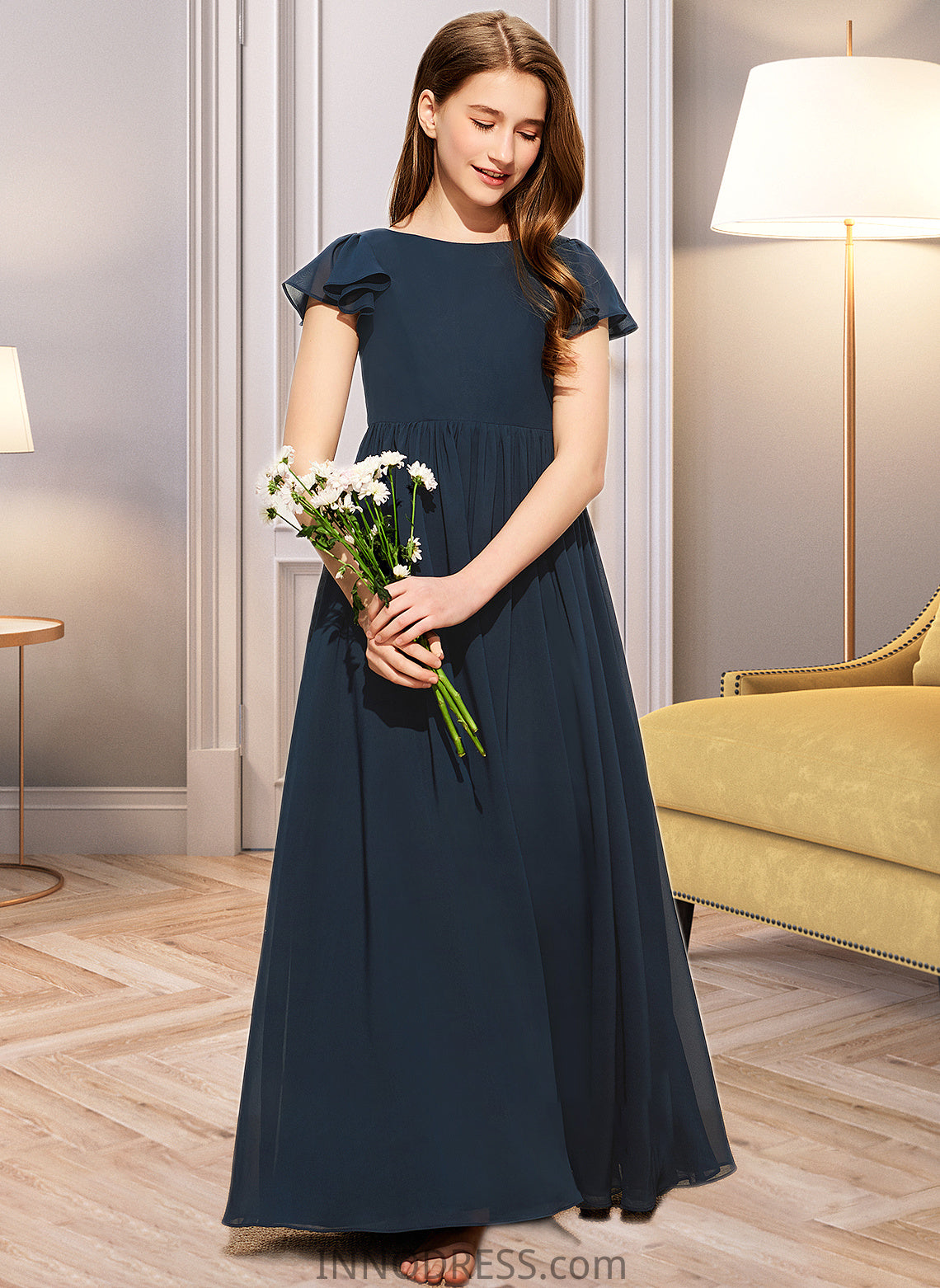 Isabel A-LineScoopNeckFloor-LengthChiffonJuniorBridesmaidDress#253684 DPP0013478