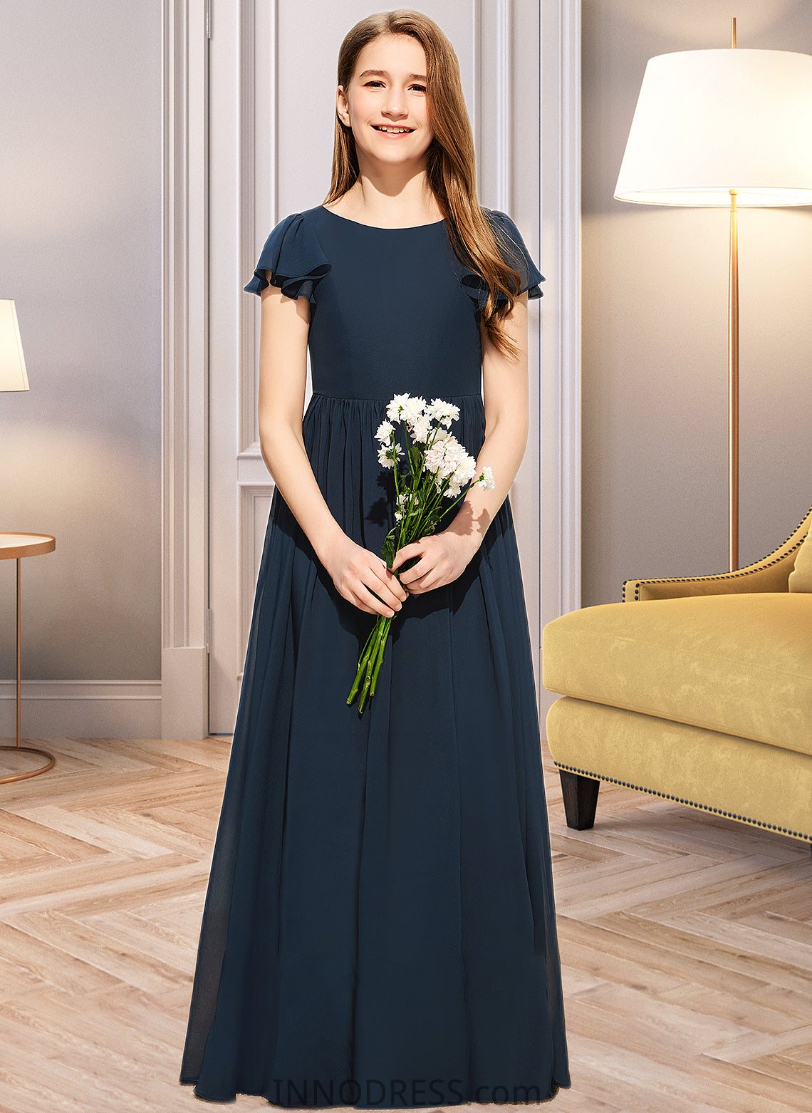 Isabel A-LineScoopNeckFloor-LengthChiffonJuniorBridesmaidDress#253684 DPP0013478