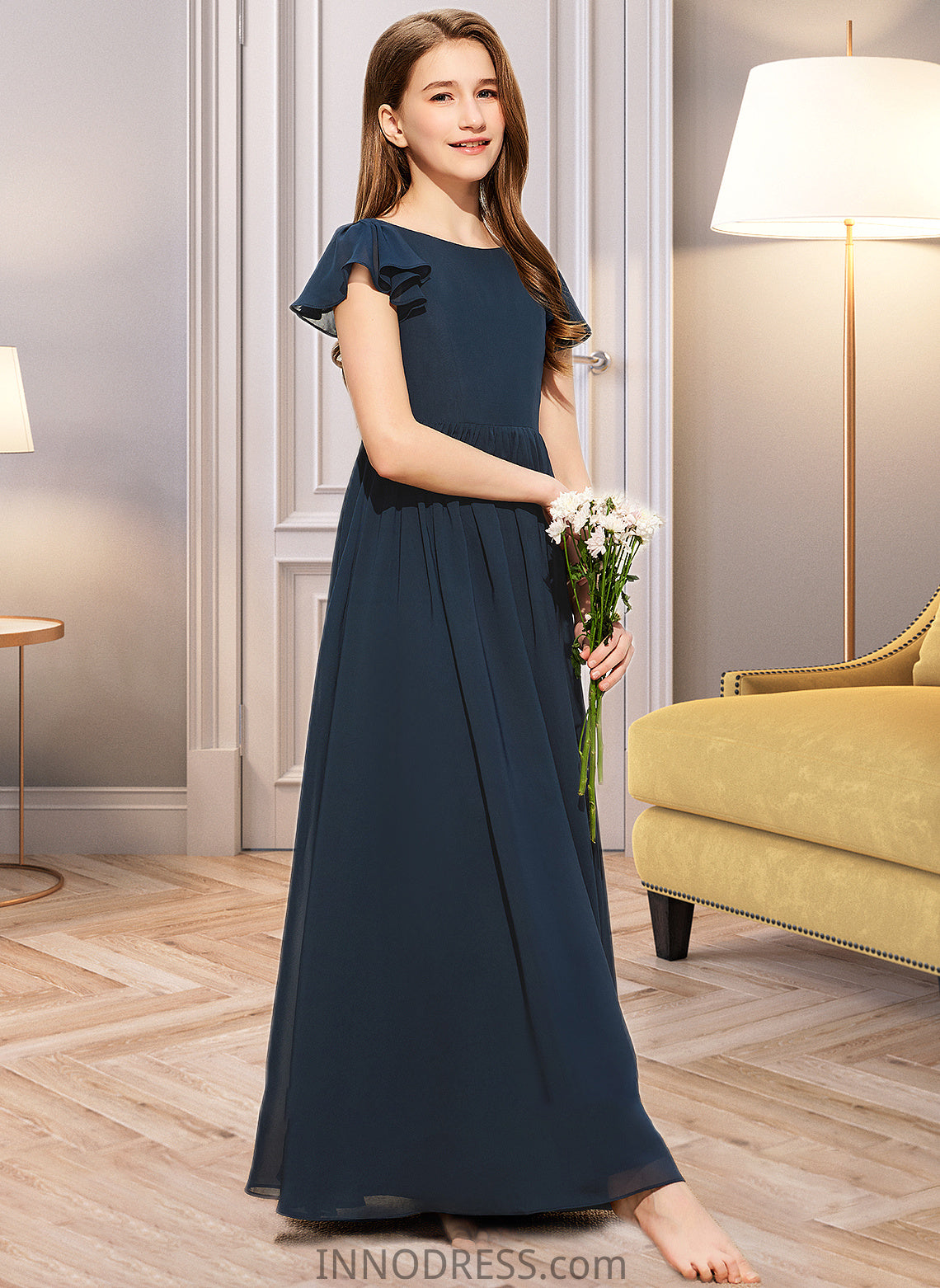 Isabel A-LineScoopNeckFloor-LengthChiffonJuniorBridesmaidDress#253684 DPP0013478