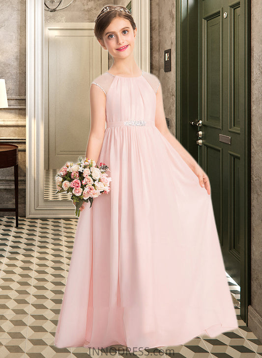 Sanai A-Line Scoop Neck Floor-Length Chiffon Junior Bridesmaid Dress With Beading Sequins DPP0013507