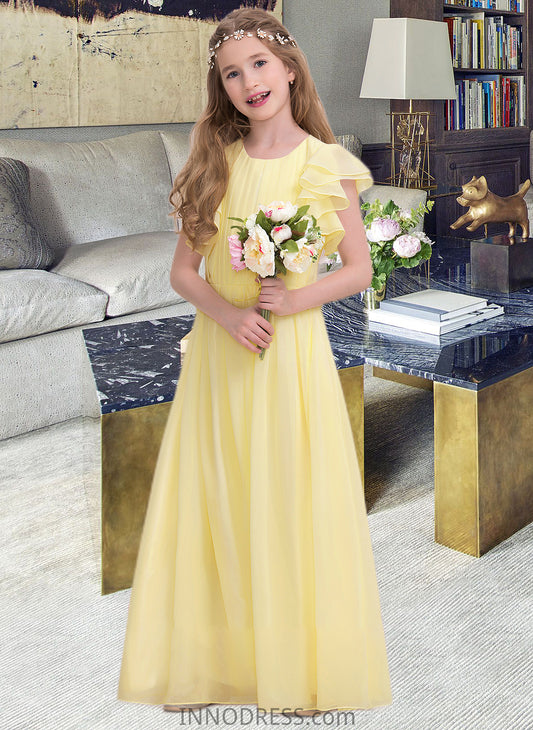 London A-LineScoopNeckFloor-LengthChiffonJuniorBridesmaidDressWithRuffleCascadingRuffles#123850 DPP0013508