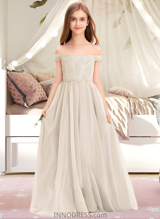 Nan A-Line Off-the-Shoulder Floor-Length Chiffon Lace Junior Bridesmaid Dress DPP0013514