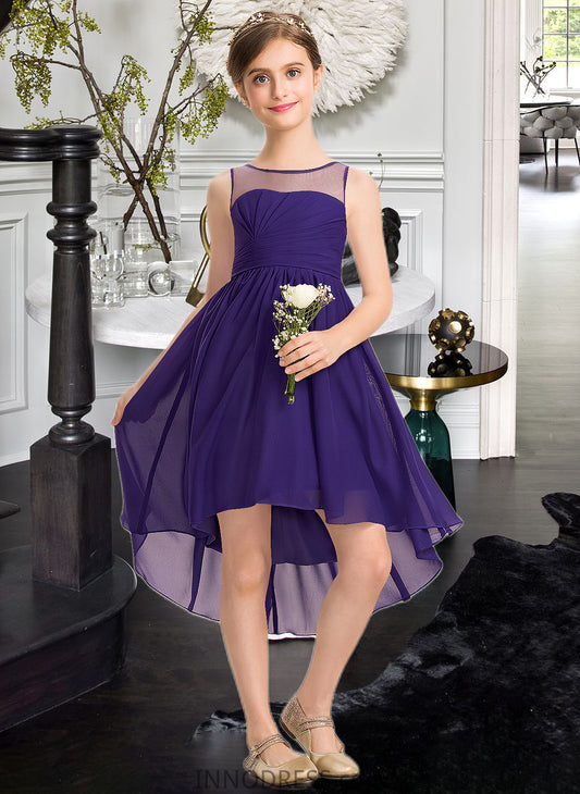 Madyson A-Line Scoop Neck Asymmetrical Chiffon Junior Bridesmaid Dress With Ruffle DPP0013515