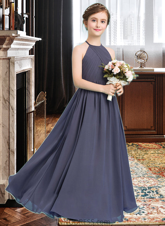 Liana A-Line Scoop Neck Floor-Length Chiffon Junior Bridesmaid Dress With Ruffle DPP0013516