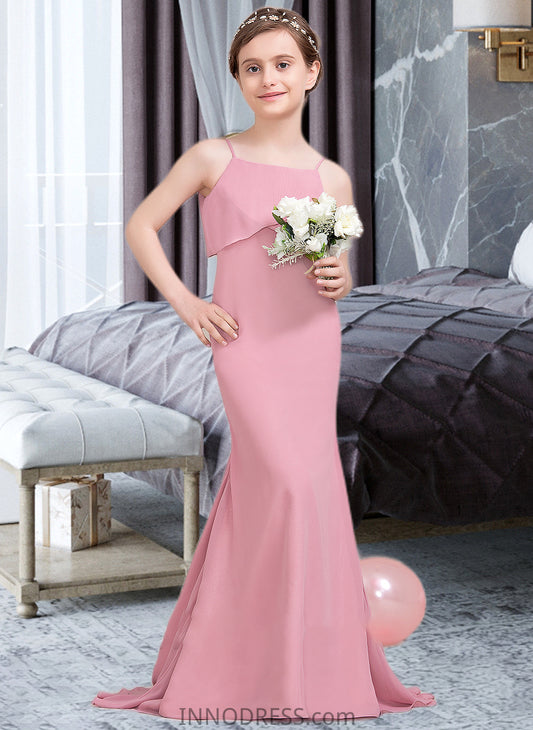 Amina Trumpet/Mermaid Square Neckline Sweep Train Chiffon Junior Bridesmaid Dress With Cascading Ruffles DPP0013518