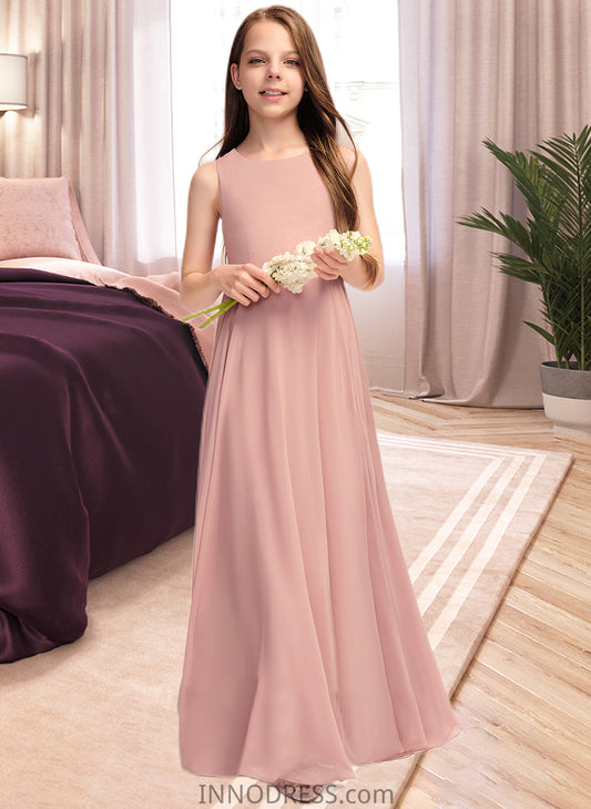 Lilith A-Line Scoop Neck Floor-Length Chiffon Junior Bridesmaid Dress With Bow(s) DPP0013520