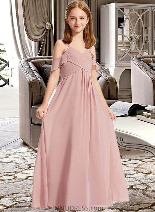 Hillary A-Line Off-the-Shoulder Floor-Length Chiffon Junior Bridesmaid Dress With Cascading Ruffles DPP0013553