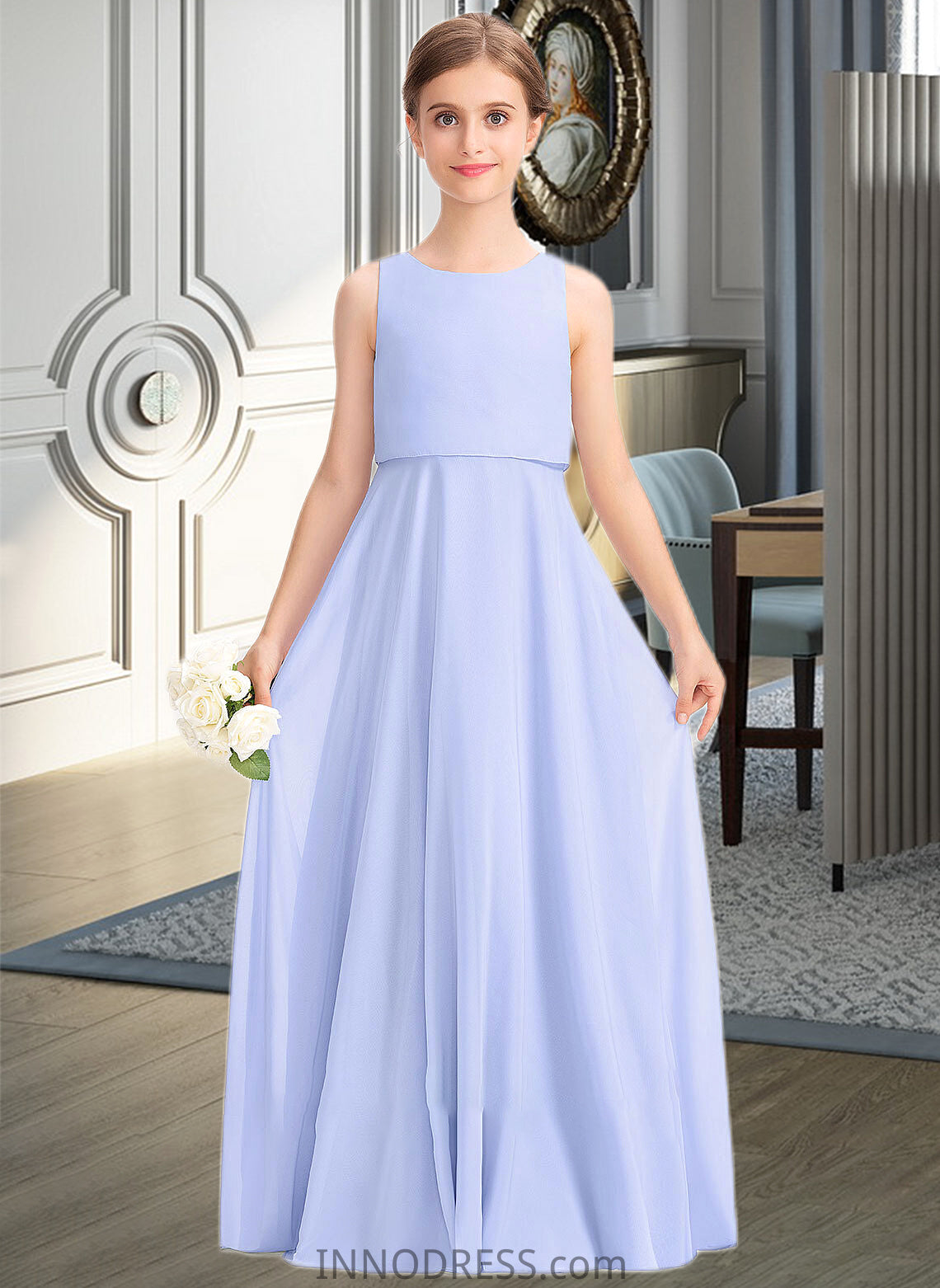 Giovanna A-Line Scoop Neck Floor-Length Chiffon Junior Bridesmaid Dress DPP0013558