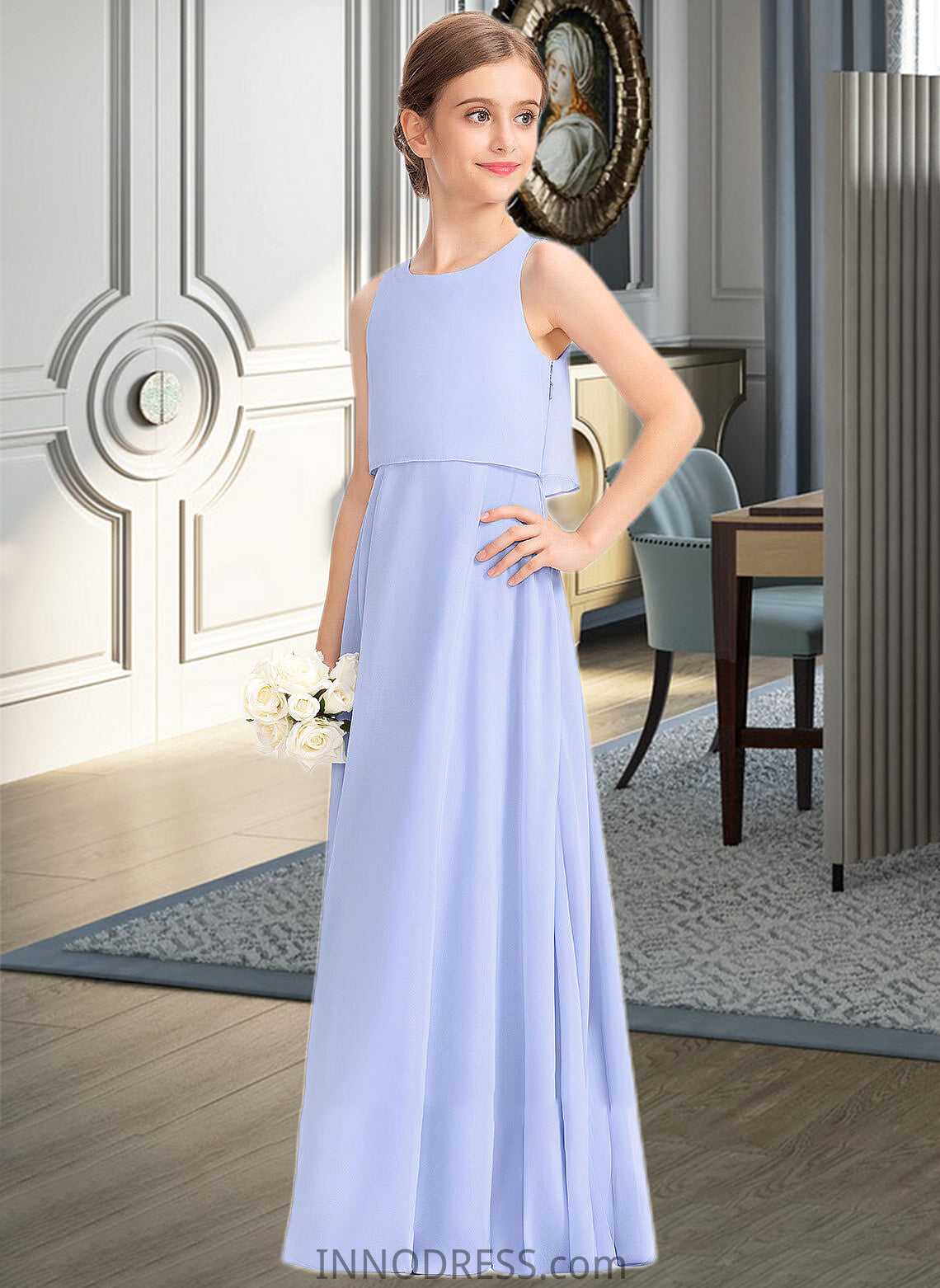 Giovanna A-Line Scoop Neck Floor-Length Chiffon Junior Bridesmaid Dress DPP0013558