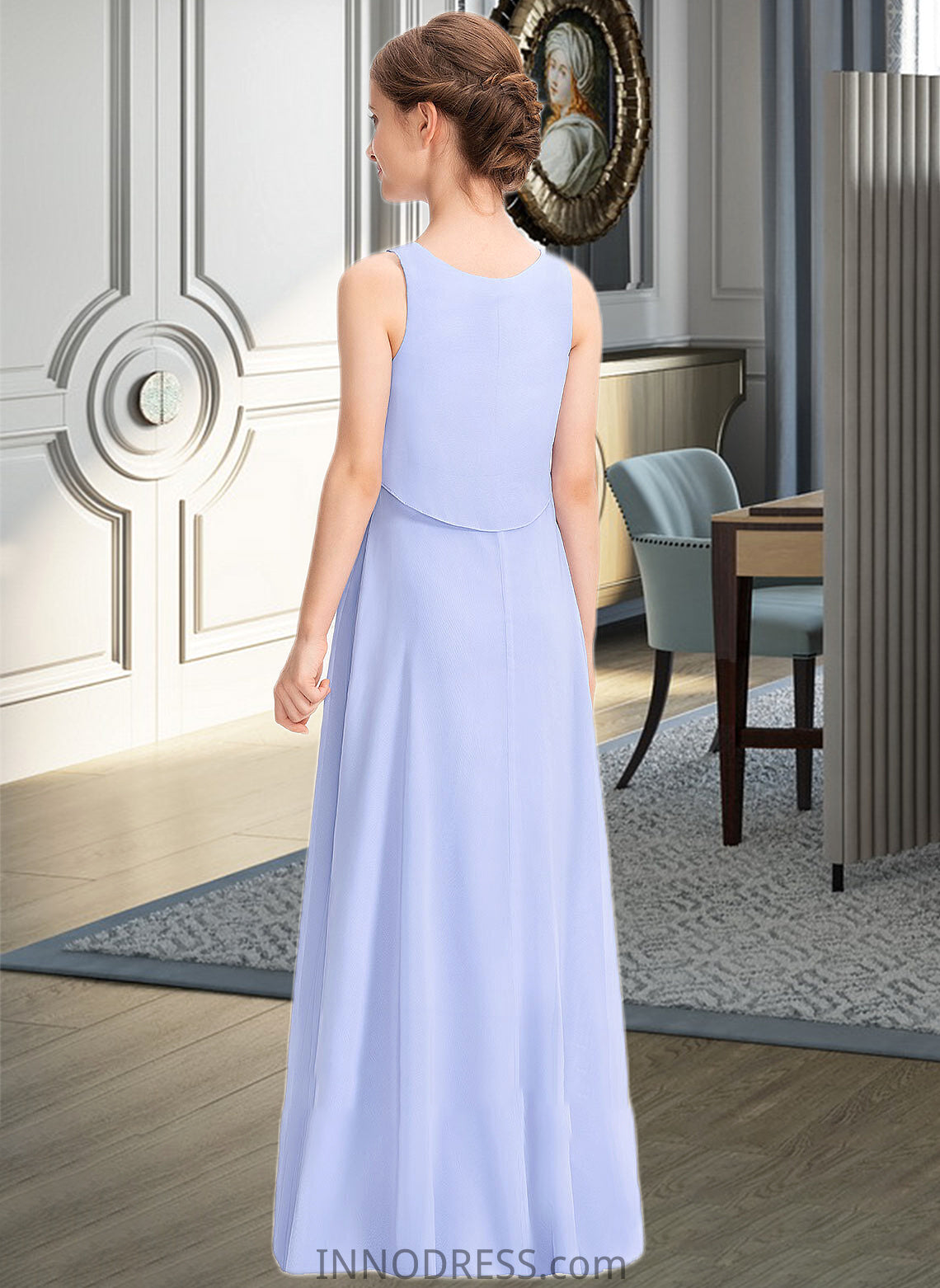 Giovanna A-Line Scoop Neck Floor-Length Chiffon Junior Bridesmaid Dress DPP0013558