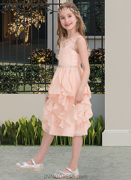 Maureen A-Line Scoop Neck Knee-Length Chiffon Junior Bridesmaid Dress With Beading Sequins Cascading Ruffles DPP0013565