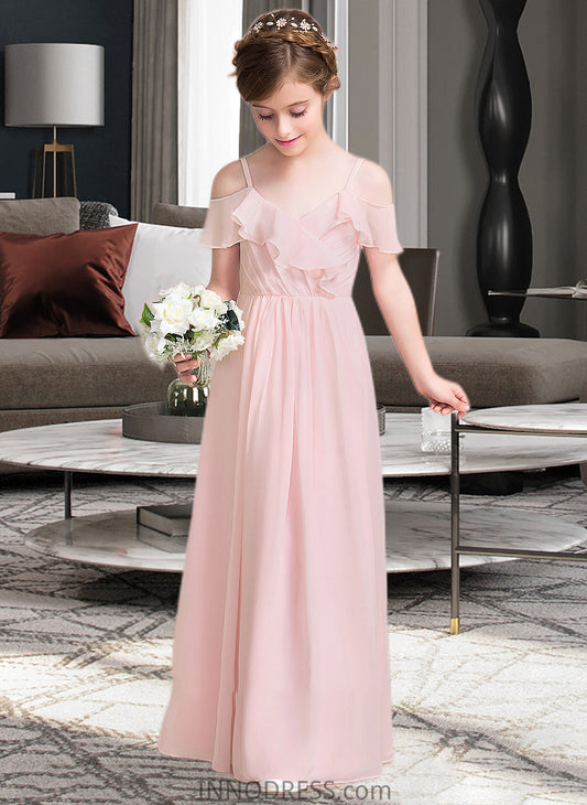 Deanna A-Line V-neck Floor-Length Chiffon Junior Bridesmaid Dress With Cascading Ruffles DPP0013567