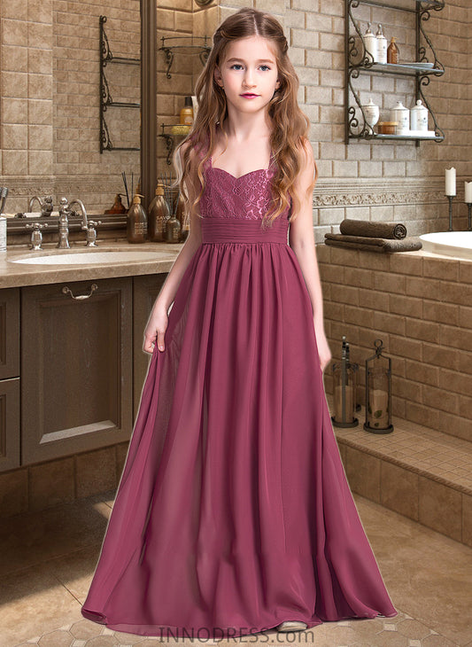 Ellen A-Line Sweetheart Floor-Length Chiffon Junior Bridesmaid Dress With Ruffle DPP0013568