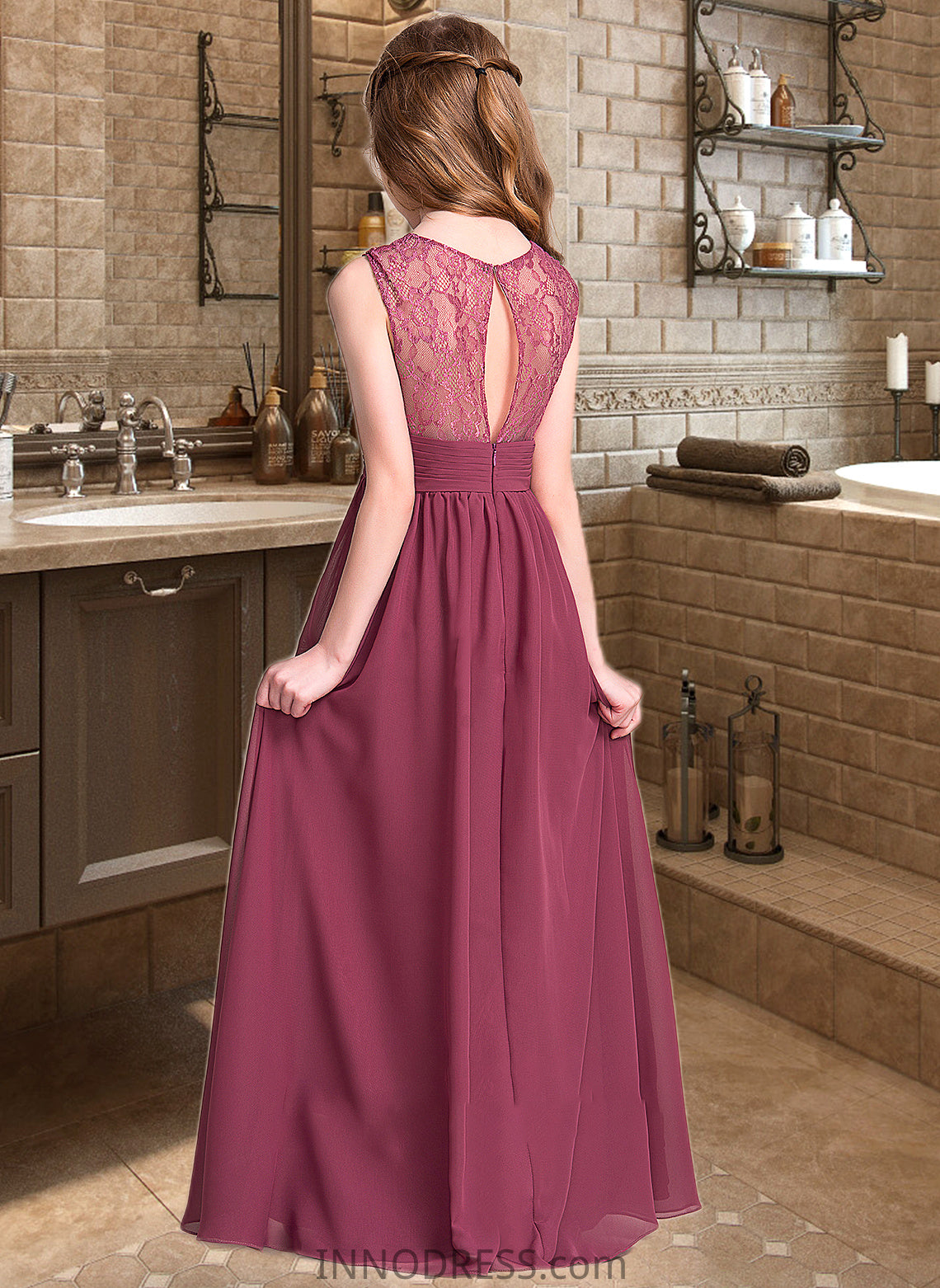 Ellen A-Line Sweetheart Floor-Length Chiffon Junior Bridesmaid Dress With Ruffle DPP0013568