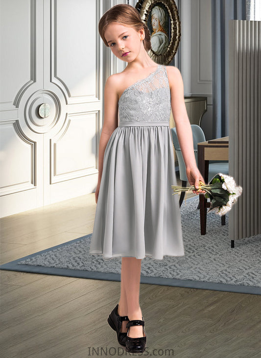 Keira A-Line One-Shoulder Knee-Length Chiffon Lace Junior Bridesmaid Dress DPP0013571