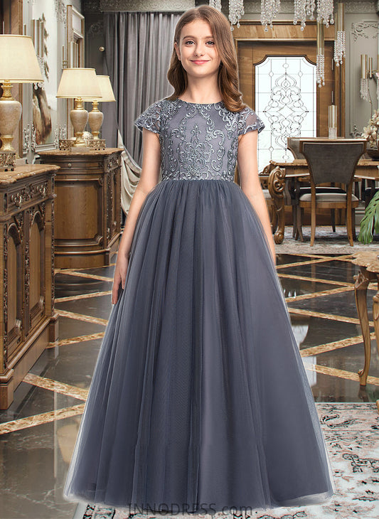 Rihanna Ball-Gown/Princess Scoop Neck Floor-Length Tulle Lace Junior Bridesmaid Dress DPP0013578