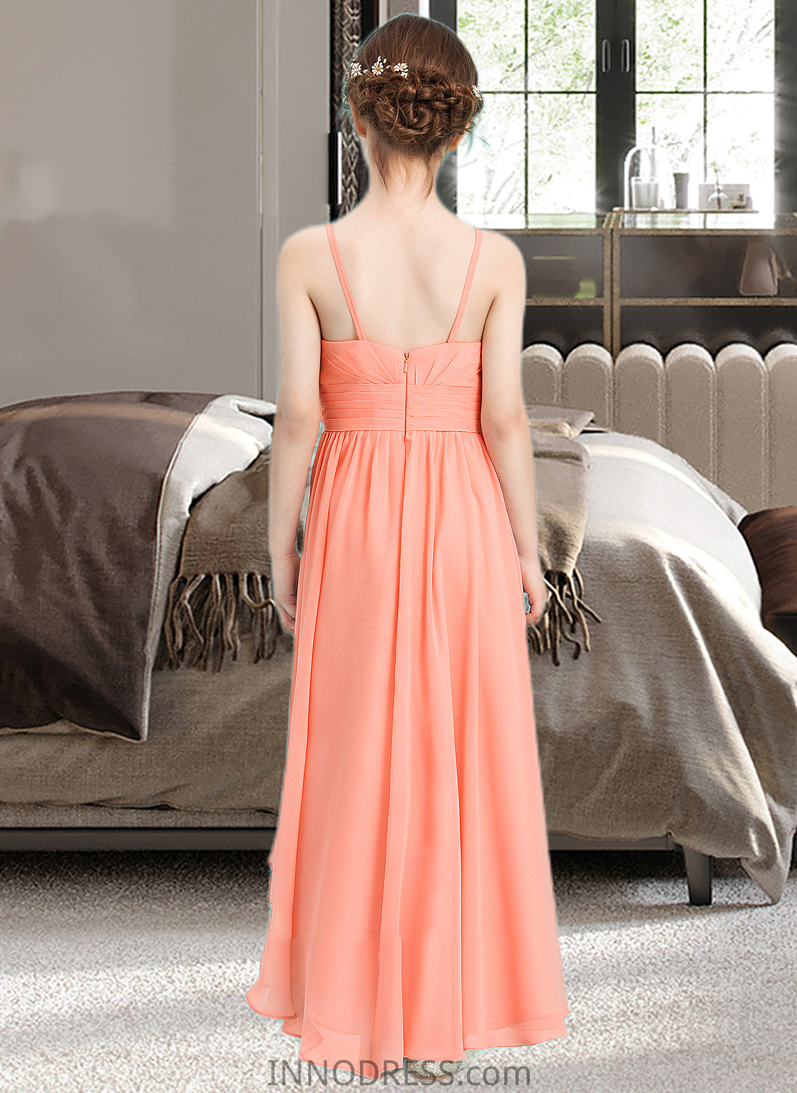 Emily A-Line Sweetheart Asymmetrical Chiffon Junior Bridesmaid Dress With Ruffle Flower(s) DPP0013587