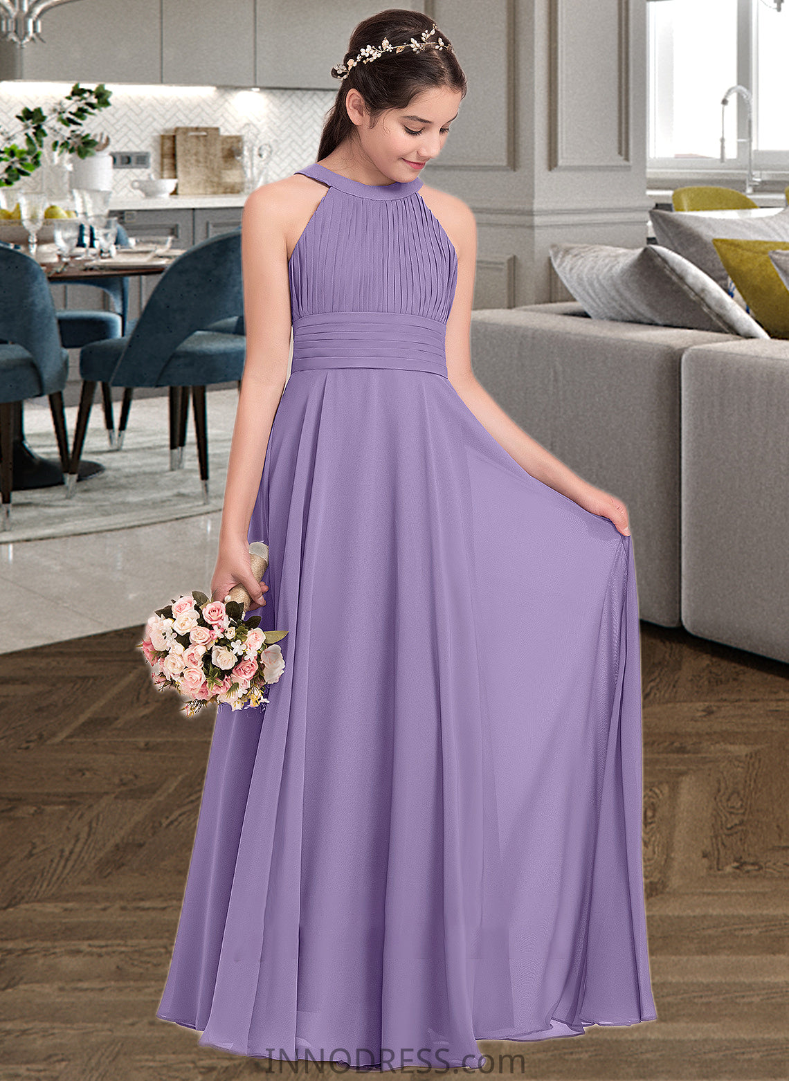 Amaris A-Line Scoop Neck Floor-Length Chiffon Junior Bridesmaid Dress With Ruffle DPP0013588