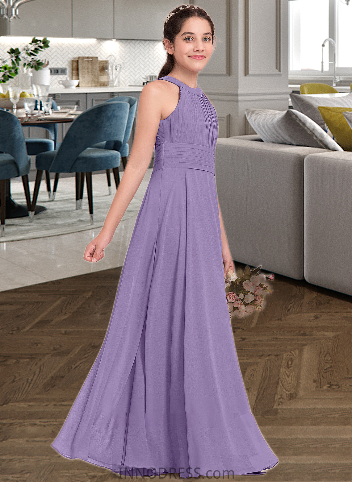 Amaris A-Line Scoop Neck Floor-Length Chiffon Junior Bridesmaid Dress With Ruffle DPP0013588