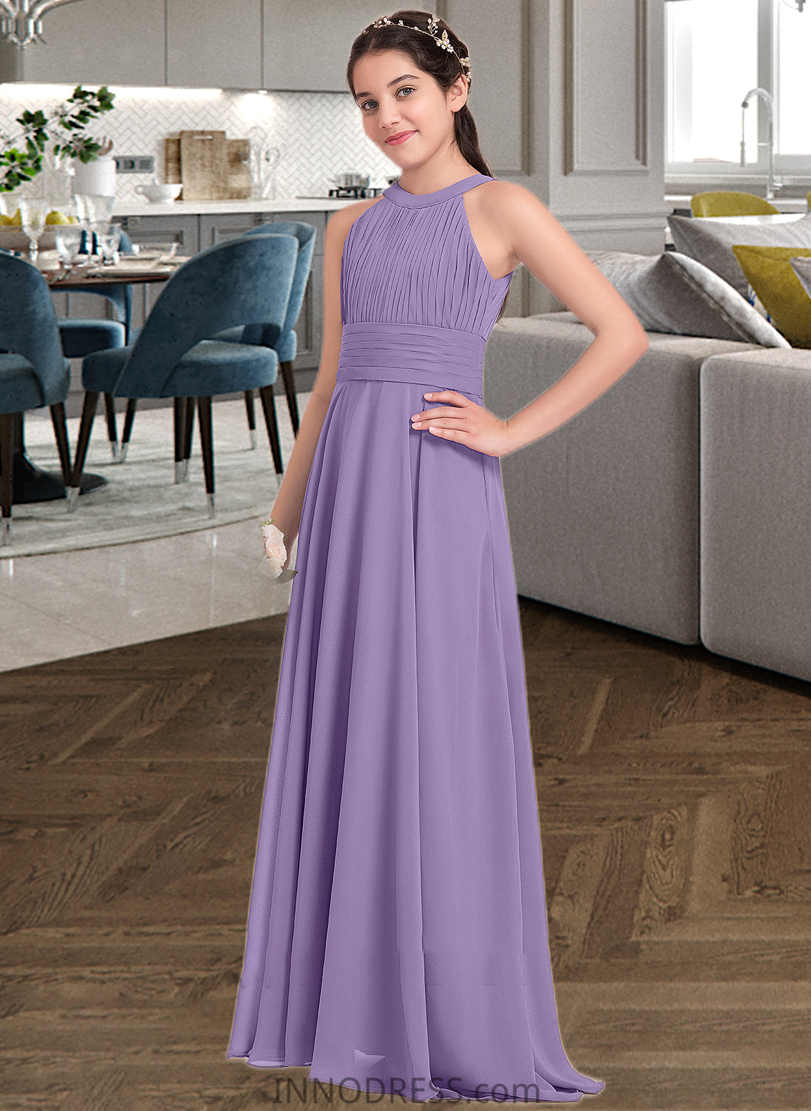 Amaris A-Line Scoop Neck Floor-Length Chiffon Junior Bridesmaid Dress With Ruffle DPP0013588