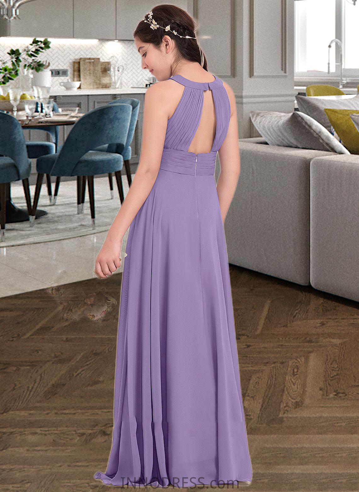 Amaris A-Line Scoop Neck Floor-Length Chiffon Junior Bridesmaid Dress With Ruffle DPP0013588