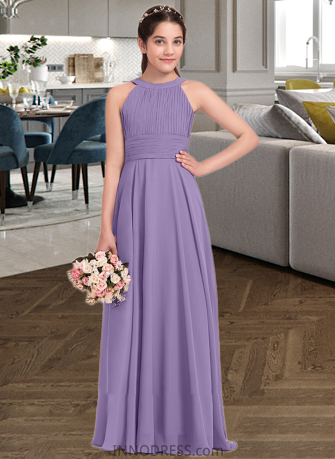 Amaris A-Line Scoop Neck Floor-Length Chiffon Junior Bridesmaid Dress With Ruffle DPP0013588