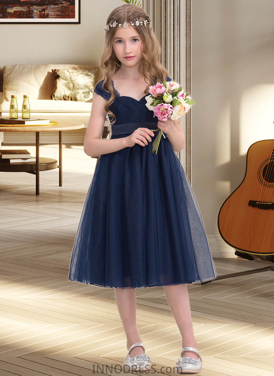 Kasey Empire Sweetheart Knee-Length Tulle Junior Bridesmaid Dress With Ruffle DPP0013590