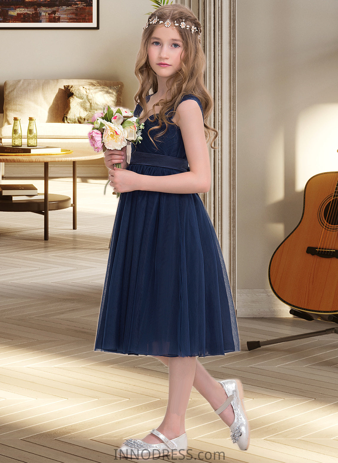 Kasey Empire Sweetheart Knee-Length Tulle Junior Bridesmaid Dress With Ruffle DPP0013590