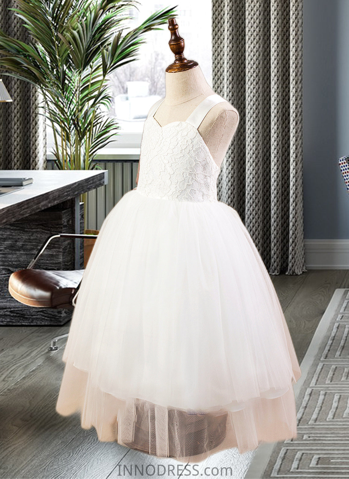 Itzel Ball-Gown/Princess Sweetheart Tea-Length Satin Tulle Lace Junior Bridesmaid Dress With Bow(s) DPP0013597