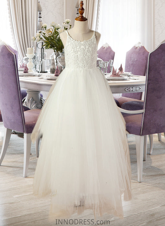 Danika A-Line Scoop Neck Floor-Length Tulle Lace Junior Bridesmaid Dress With Lace DPP0013598