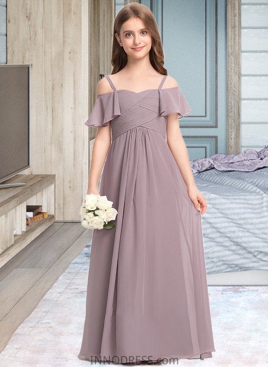 Gemma A-Line Off-the-Shoulder Floor-Length Chiffon Junior Bridesmaid Dress With Ruffle DPP0013610