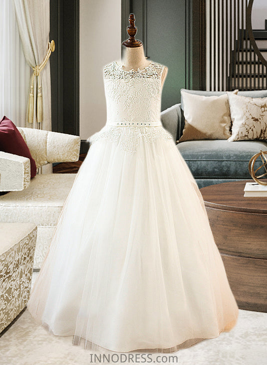 Lyric Ball-Gown/PrincessScoopNeckFloor-LengthTulleJuniorBridesmaidDressWithSashBeading#136423 DPP0013615