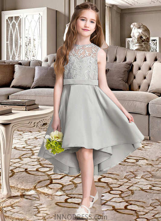 Dylan A-Line Scoop Neck Asymmetrical Satin Junior Bridesmaid Dress DPP0013618