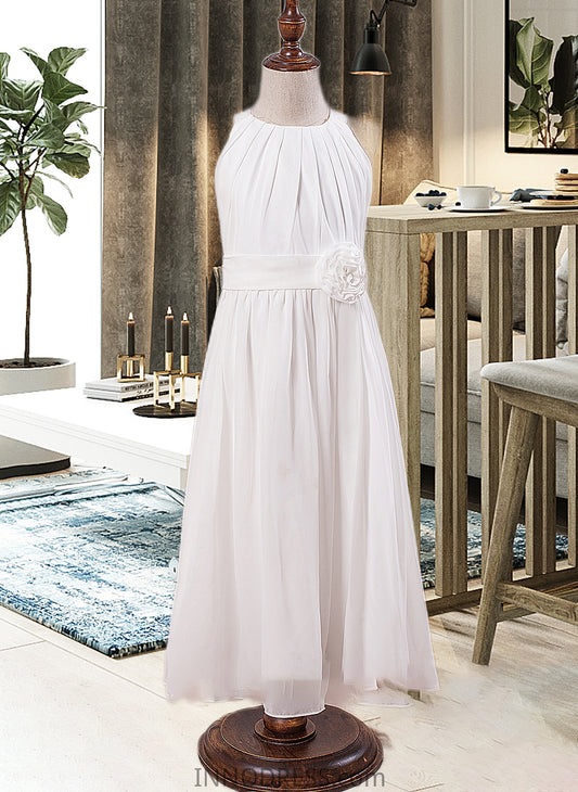 Cadence A-Line Scoop Neck Ankle-Length Chiffon Junior Bridesmaid Dress With Flower(s) DPP0013621