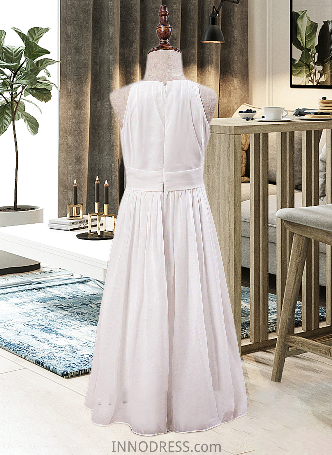 Cadence A-Line Scoop Neck Ankle-Length Chiffon Junior Bridesmaid Dress With Flower(s) DPP0013621