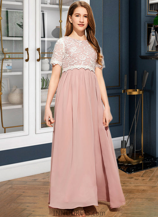 Saige A-Line Scoop Neck Floor-Length Chiffon Lace Junior Bridesmaid Dress DPP0013623