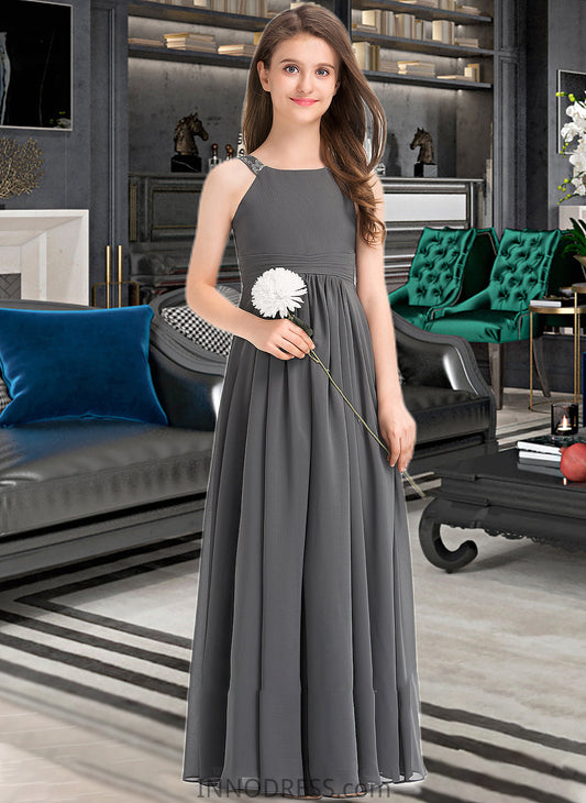 Thea A-Line Scoop Neck Floor-Length Chiffon Junior Bridesmaid Dress With Ruffle Lace DPP0013625