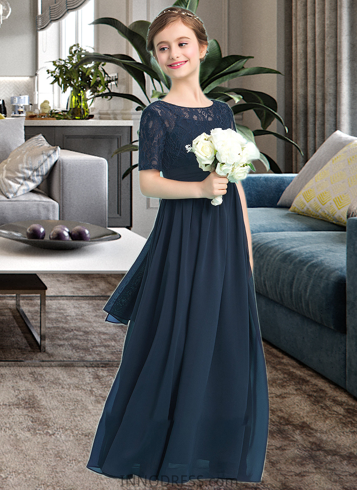 Pauline A-LineScoopNeckFloor-LengthChiffonJuniorBridesmaidDress#148411 DPP0013631