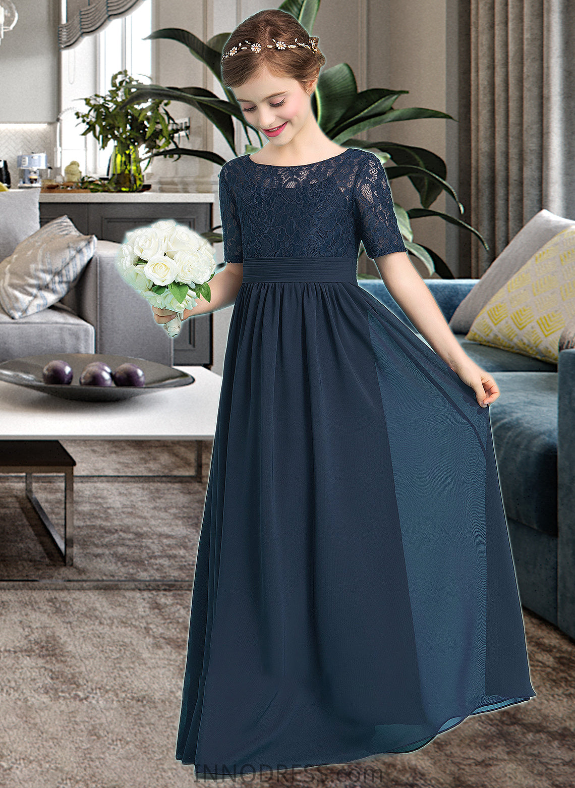 Pauline A-LineScoopNeckFloor-LengthChiffonJuniorBridesmaidDress#148411 DPP0013631