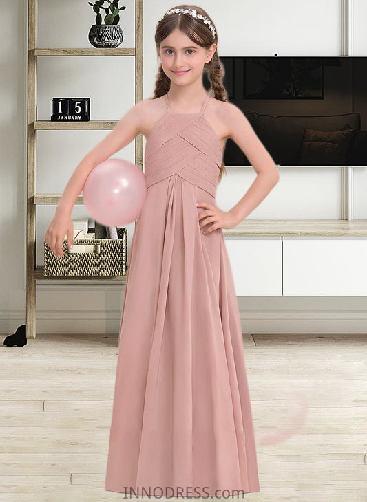 Mira A-Line Scoop Neck Floor-Length Chiffon Junior Bridesmaid Dress With Ruffle DPP0013632