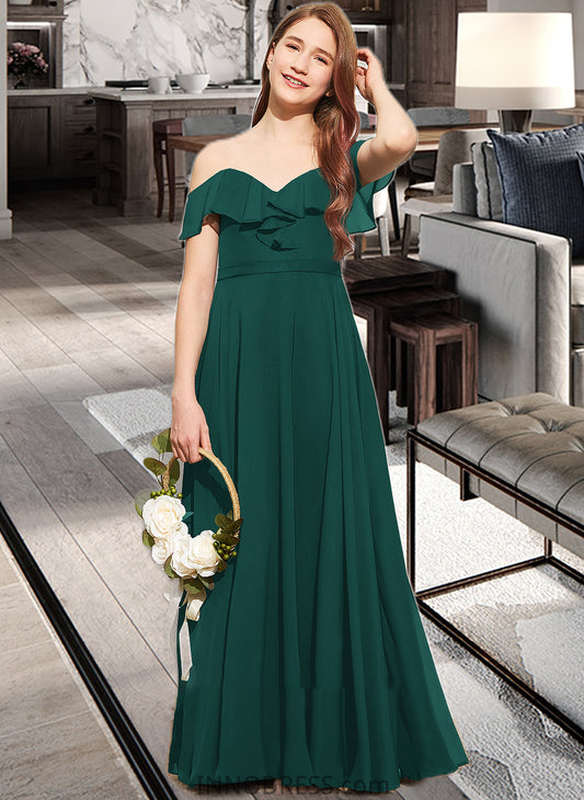 Daphne A-Line Off-the-Shoulder Floor-Length Chiffon Junior Bridesmaid Dress With Cascading Ruffles DPP0013635