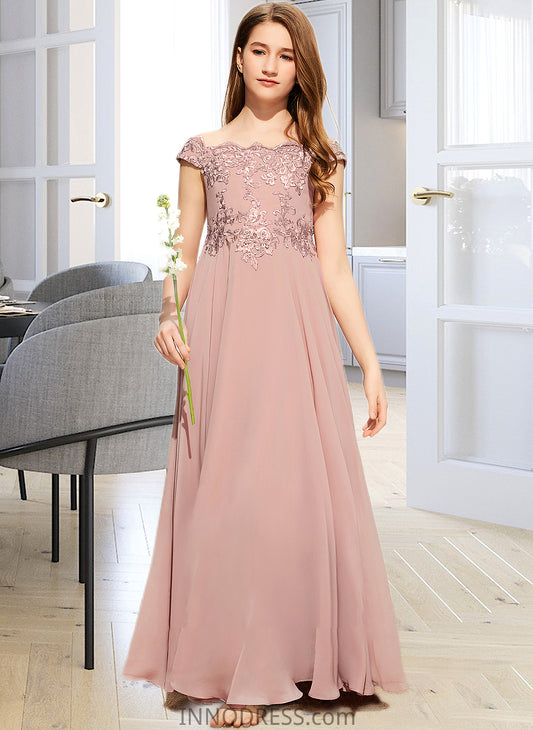 Moriah A-Line Off-the-Shoulder Floor-Length Chiffon Lace Junior Bridesmaid Dress DPP0013640