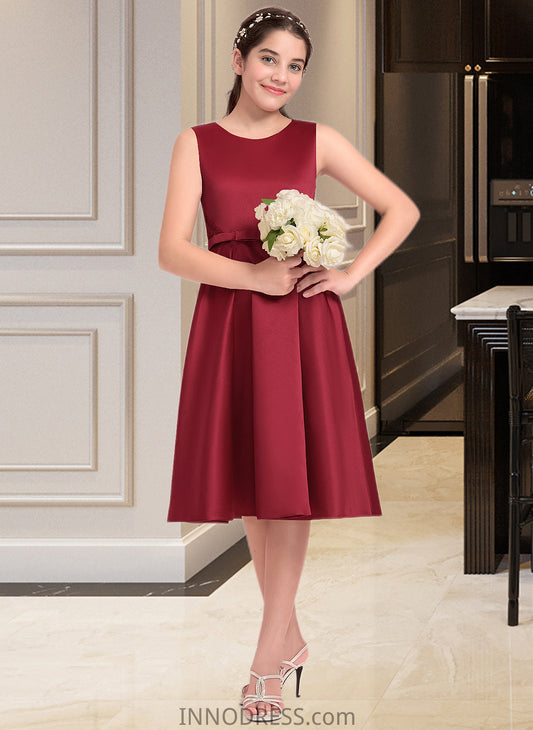 Ruth A-Line Scoop Neck Knee-Length Satin Junior Bridesmaid Dress With Lace Bow(s) DPP0013646