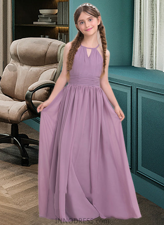 Victoria A-LineScoopNeckFloor-LengthChiffonJuniorBridesmaidDressWithRuffle#119580 DPP0013647