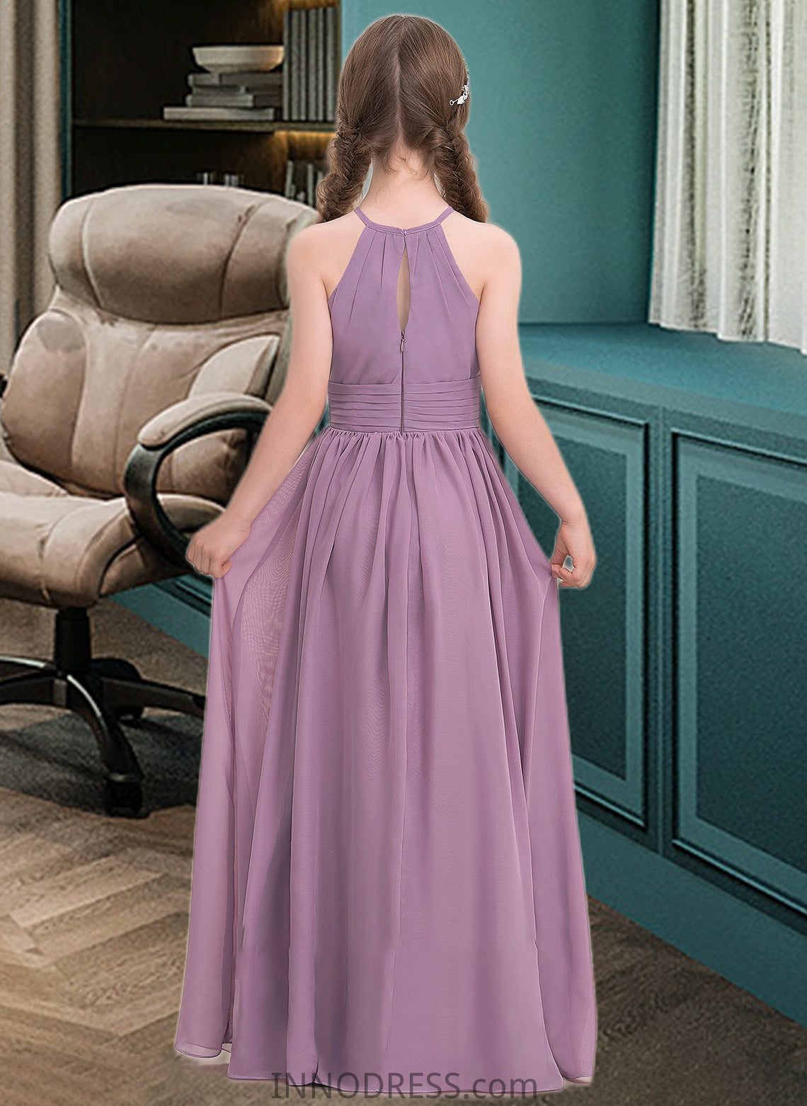 Victoria A-LineScoopNeckFloor-LengthChiffonJuniorBridesmaidDressWithRuffle#119580 DPP0013647