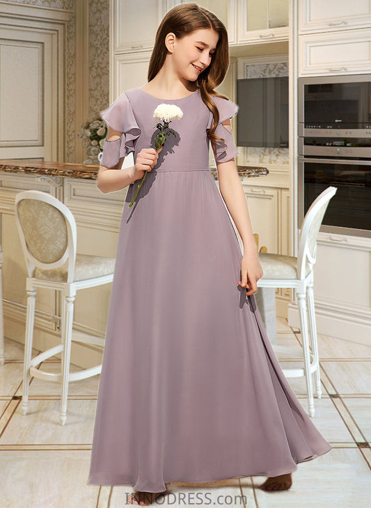 Carlee A-Line Scoop Neck Floor-Length Chiffon Junior Bridesmaid Dress With Cascading Ruffles DPP0013649