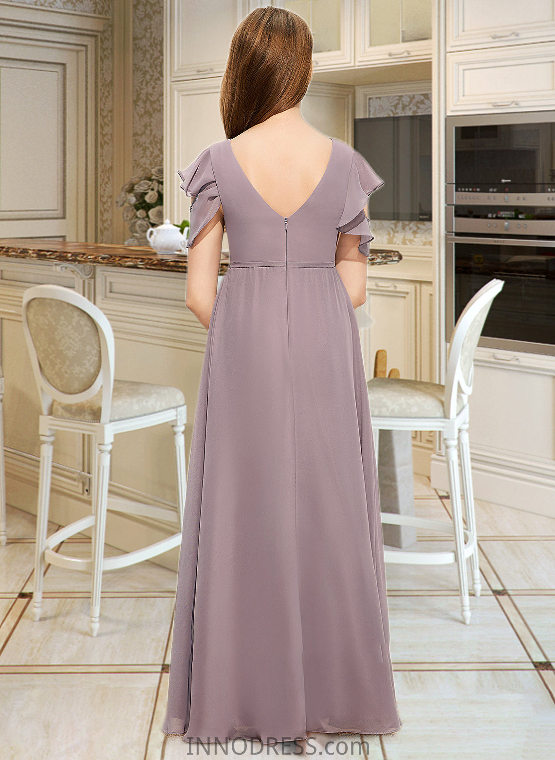 Carlee A-Line Scoop Neck Floor-Length Chiffon Junior Bridesmaid Dress With Cascading Ruffles DPP0013649