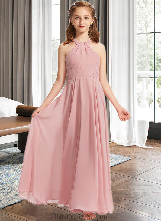 Yaretzi A-Line Square Neckline Floor-Length Chiffon Junior Bridesmaid Dress With Ruffle DPP0013651