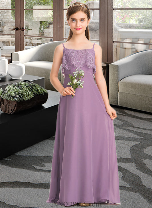 Nayeli A-Line Square Neckline Floor-Length Chiffon Lace Junior Bridesmaid Dress DPP0013660